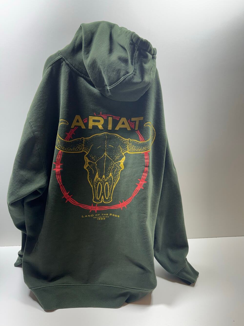 Ariat Men’s Rebar Hoodie Green Barbwire Skull Pullover Kangaroo Pocket